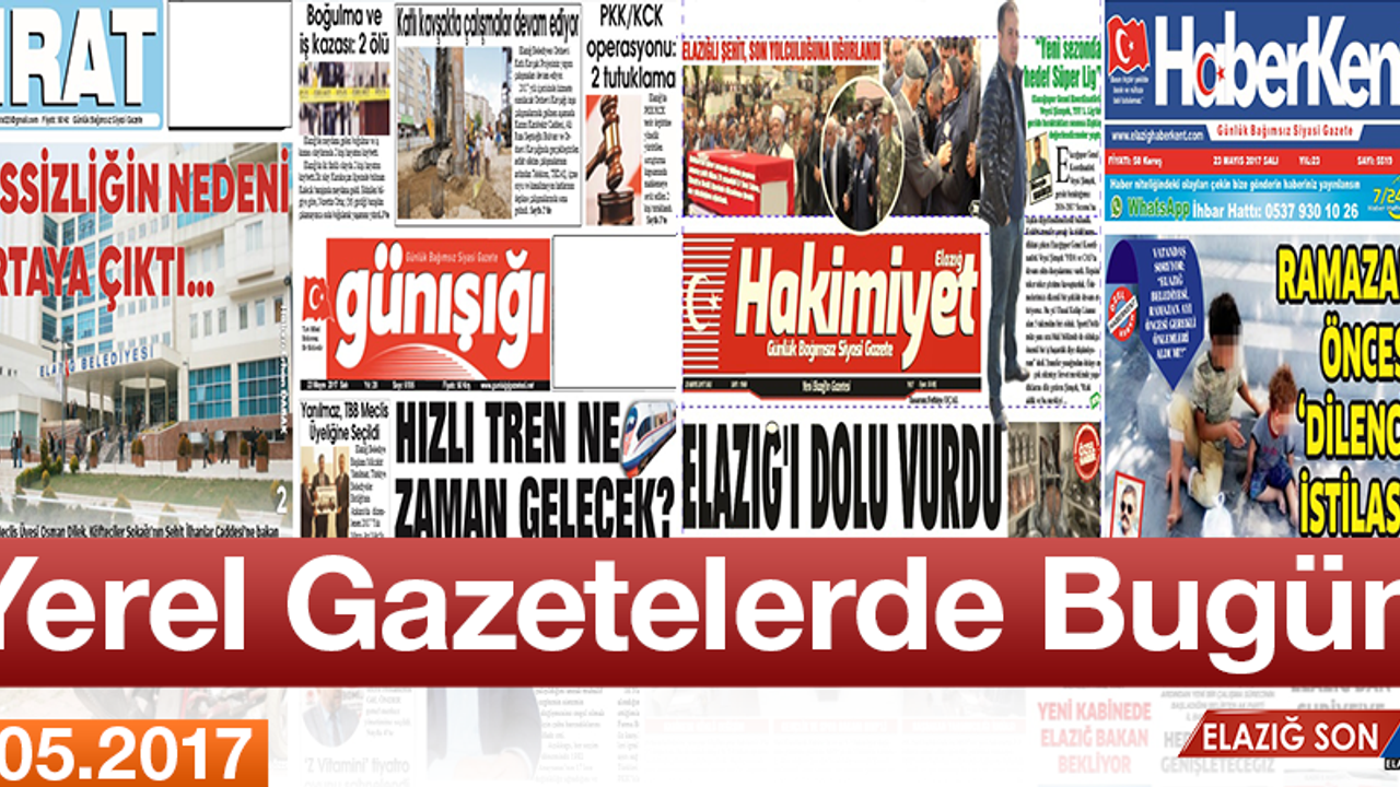 Elazığ'ın Yerel Gazetelerine Ait Bugün ki Manşetler Şöyle