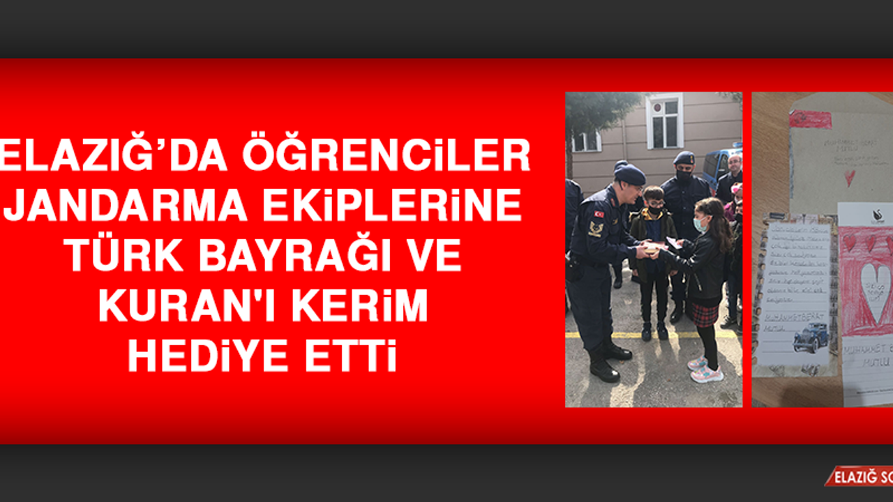 Öğrenciler, Jandarma Ekiplerine Türk Bayrağı Ve Kuran'ı Kerim Hediye Etti
