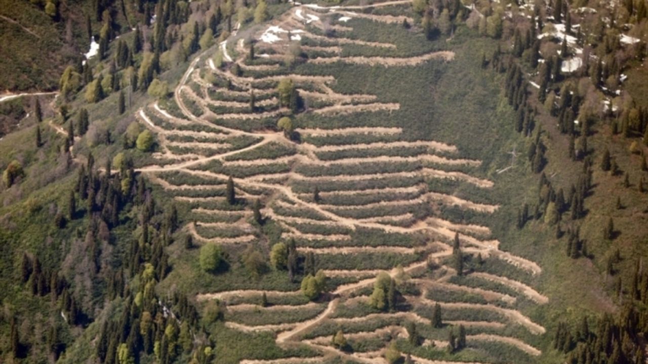 Doğu Karadeniz'in zorlu yollarının helikopterden görüntüsü çekildi
