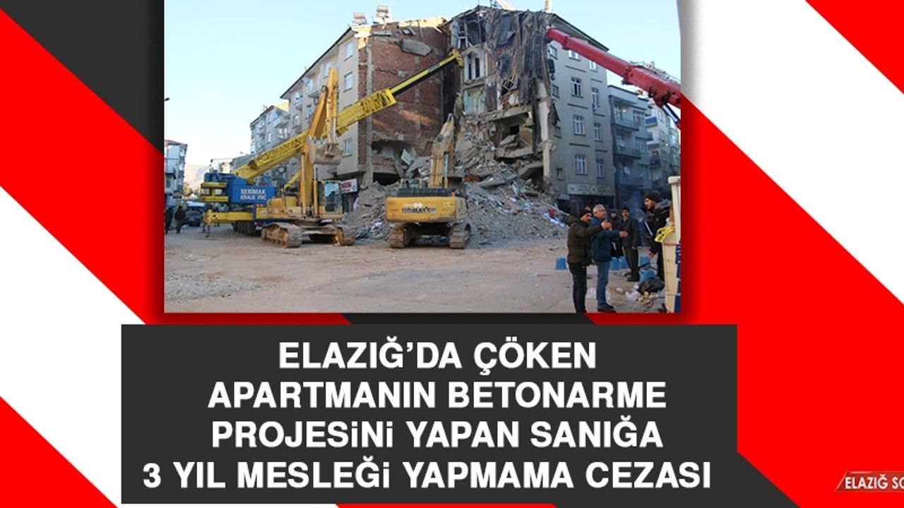 Elazığ’da Çöken Apartmanın Betonarme Projesini Yapan Sanığa 3 Yıl Mesleği Yapmama Cezası  