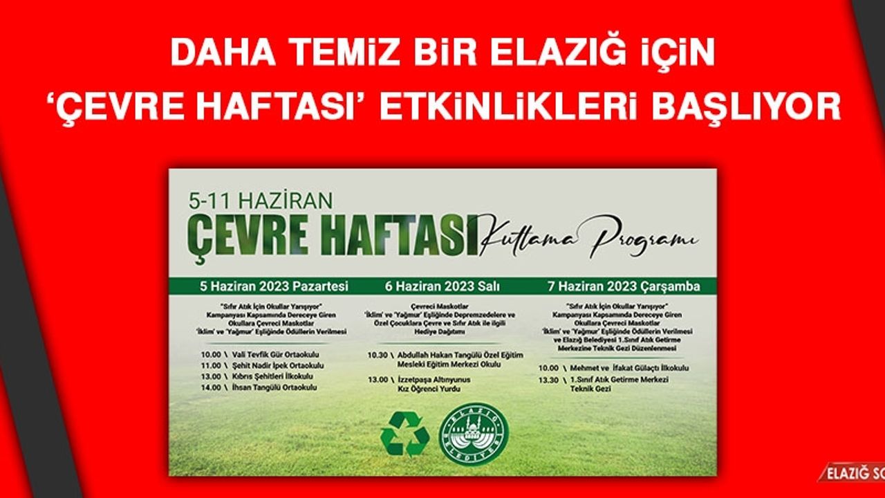 Daha Temiz Bir Elazığ İçin ‘Çevre Haftası’ Etkinlikleri Başlıyor