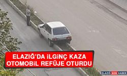 Elazığ'da İlginç Kaza, Otomobil Refüje Oturdu