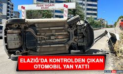 Elazığ'da Kontrolden Çıkan Otomobil Yan Yattı