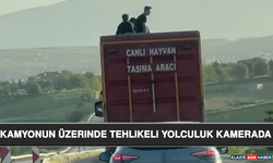 Kamyonun Üzerinde Tehlikeli Yolculuk Kamerada