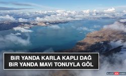 Bir Yanda Karla Kaplı Dağ, Bir Yanda Mavi Tonuyla Göl