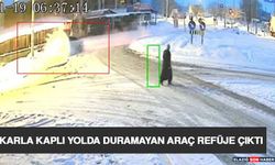 Karla Kaplı Yolda Duramayan Araç Refüje Çıktı