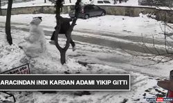 Aracından İndi Kardan Adamı Yıkıp Gitti