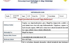 Bingöl için kuvvetli yağış uyarısı