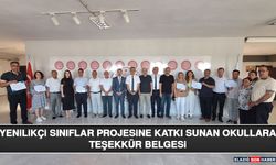 Yenilikçi Sınıflar Projesine Katkı Sunan Okullara Teşekkür Belgesi