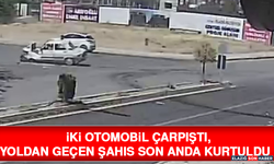 İki Otomobil Çarpıştı, Yoldan Geçen Şahıs Son Anda Kurtuldu