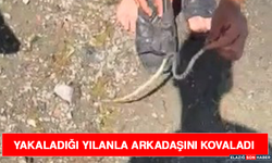 Yakaladığı Yılanla Arkadaşını Kovaladı