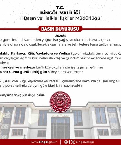 Bingöl'de 5 ilçede eğitime ara verildi