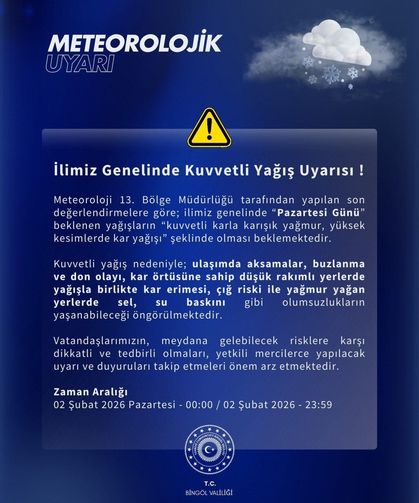 Meteorolojiden Bingöl için kuvvetli yağış uyarısı