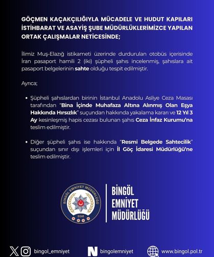 Bingöl'de sahte pasaportlu 2 şüpheli yakalandı
