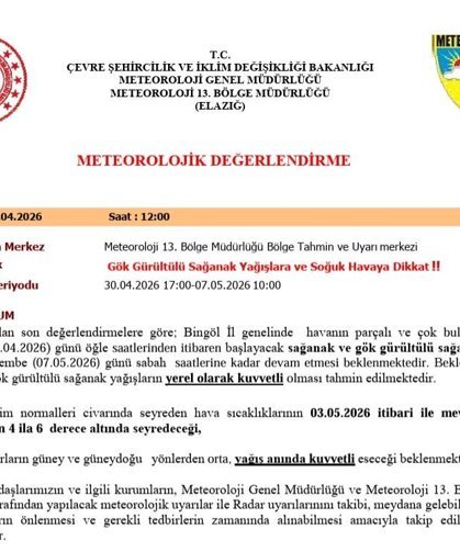 Bingöl için sağanak yağış uyarısı