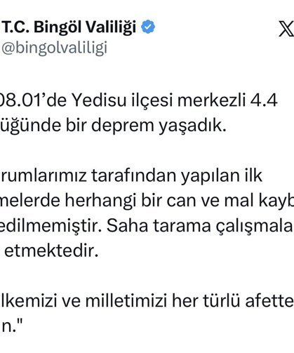 Bingöl Valiliği: 'Saha tarama çalışmaları devam etmektedir'