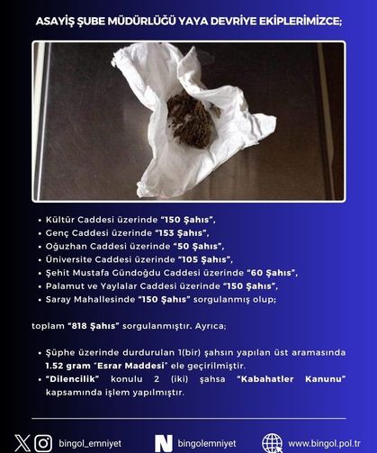 Bingöl'de uyuşturucu madde ele geçirildi
