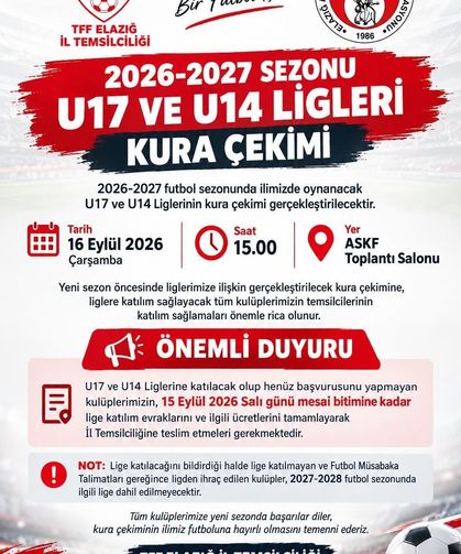 U17 ve U14 Liglerinin Kura Çekimi Yapılacak