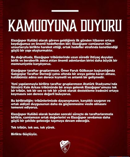 Elazığspor Kulübü Grupların Birleşmesinden Memnun…