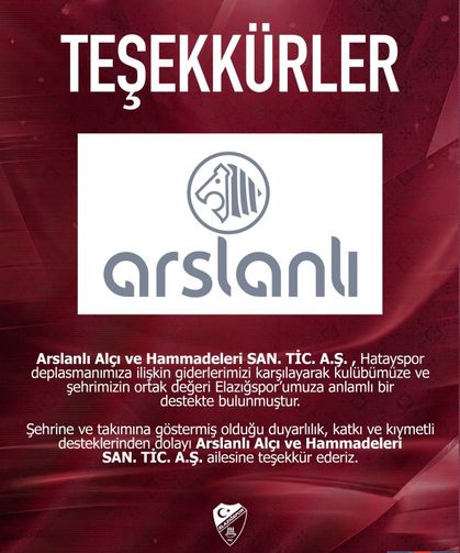Arslanlı Alçı ve Hammaddeleri’nden Elazığspor’a Deplasman Desteği
