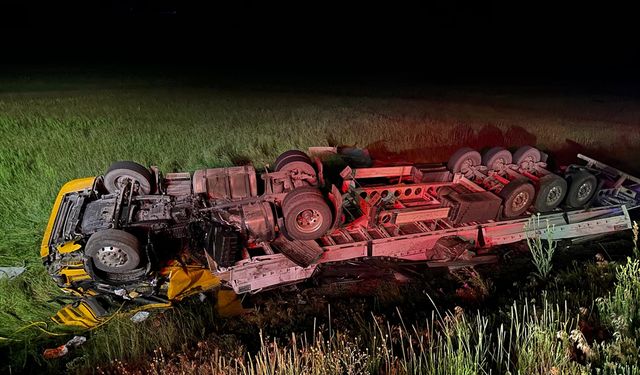 Ağrı'da şarampole devrilen tırın sürücüsü hayatını kaybetti