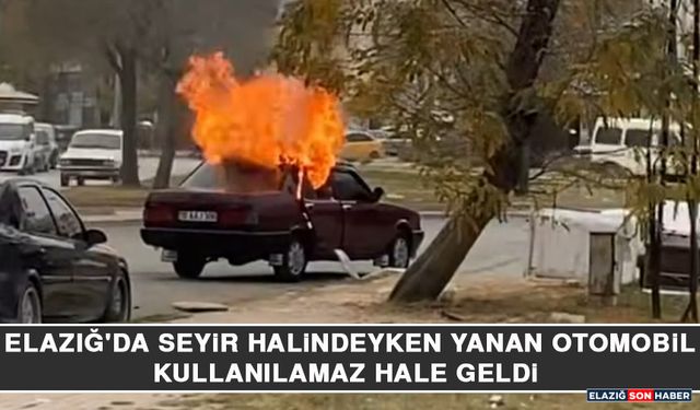 Elazığ'da Seyir Halindeyken Yanan Otomobil Kullanılamaz Hale Geldi