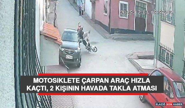 Motosiklete Çarpan Araç Hızla Kaçtı, 2 Kişinin Havada Takla Atması Kameraya Yansıdı