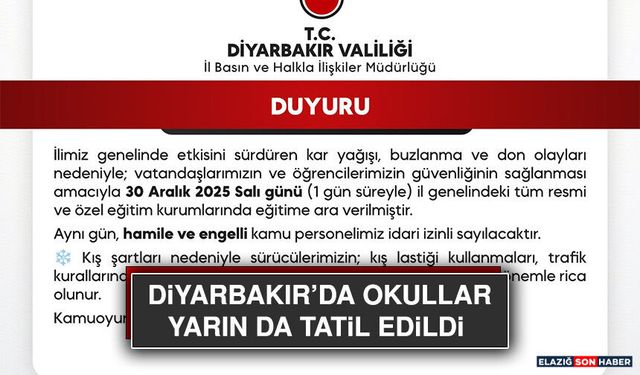Diyarbakır’da Okullar Yarın Da Tatil Edildi