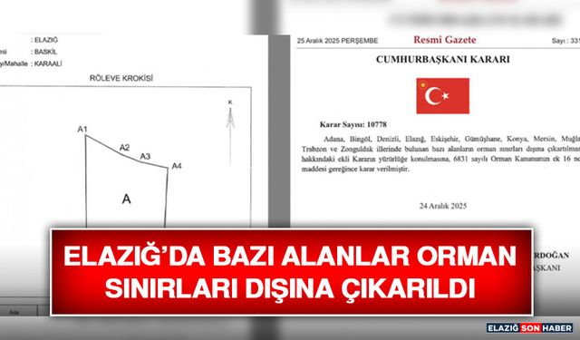 Elazığ’da Bazı Alanlar Orman Sınırları Dışına Çıkarıldı