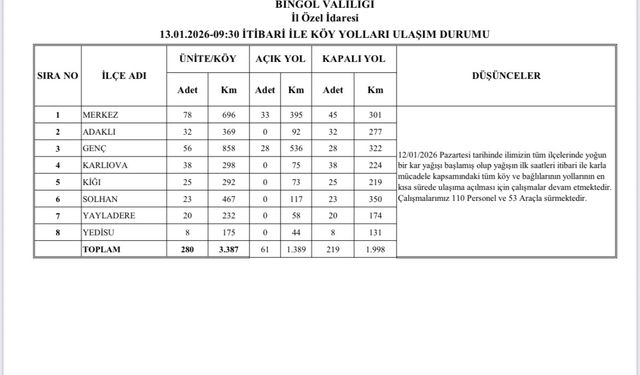 Bingöl genelinde karla mücadele sürüyor, 219 köy yolu kapalı