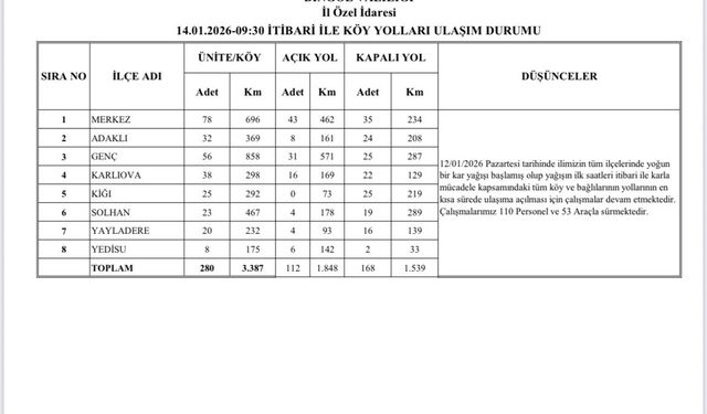 Bingöl'de karla mücadele sürüyor: 168 köy yolu kapalı