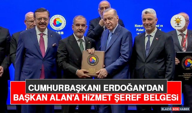 Cumhurbaşkanı Erdoğan'dan Başkan Alan'a Hizmet Şeref Belgesi