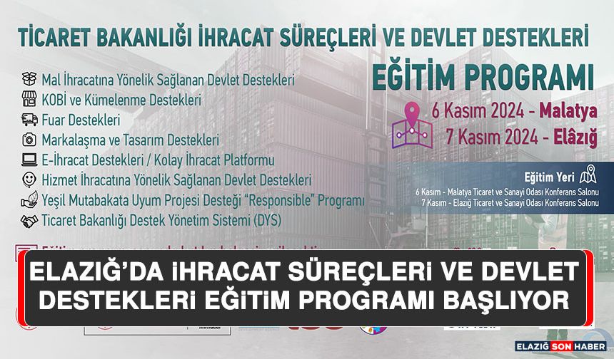 Elazığ’da İhracat Süreçleri ve Devlet Destekleri Eğitim Programı Başlıyor