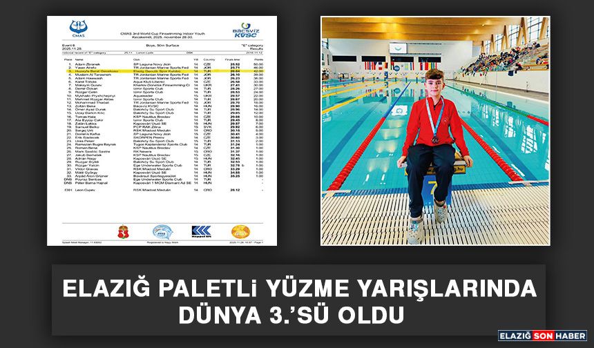Elazığ Paletli Yüzme Yarışlarında Dünya 3.’Sü Oldu