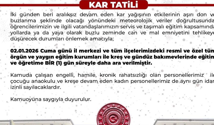 Bingöl'de eğiteme 1 gün ara verildi
