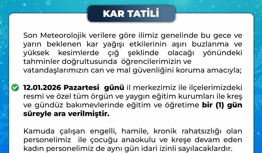 Bingöl'de eğitime 1 gün ara