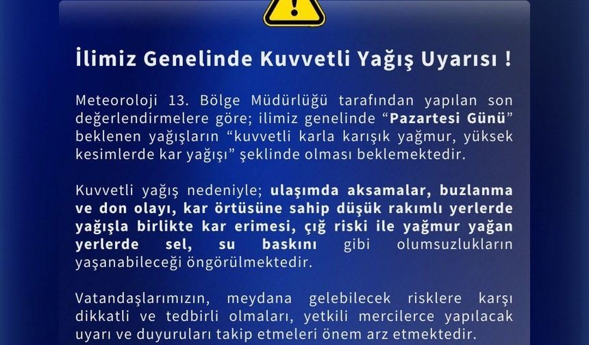 Meteorolojiden Bingöl için kuvvetli yağış uyarısı