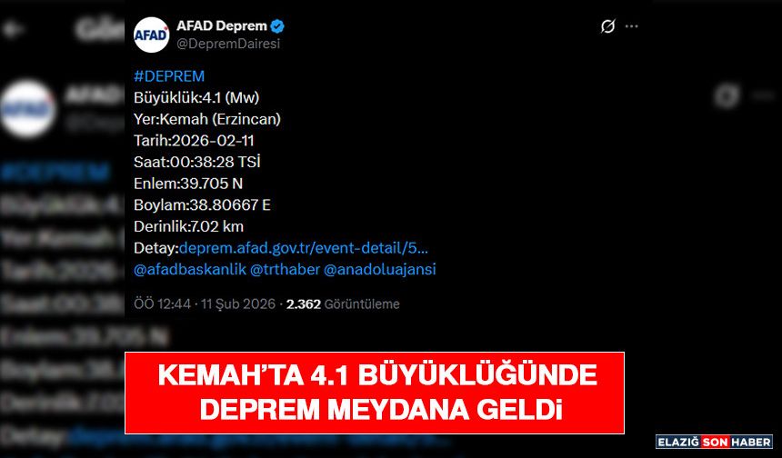 Kemah’ta 4.1 Büyüklüğünde Deprem Meydana Geldi