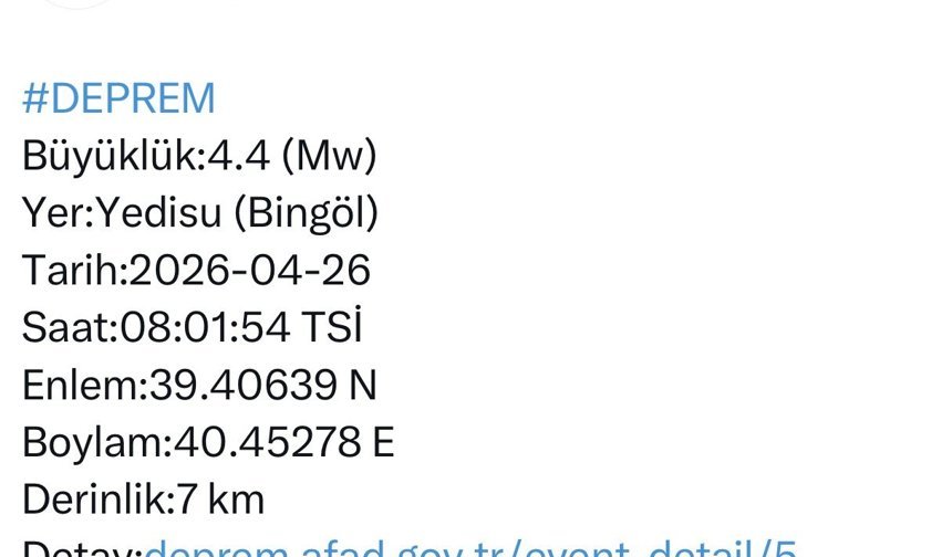 Bingöl'de 4.4 büyüklüğünde deprem