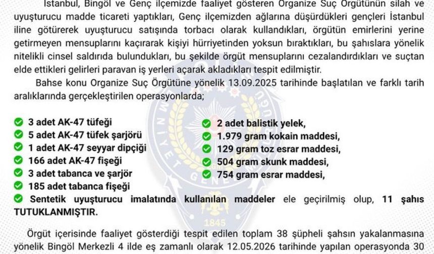 Bingöl merkezli organize suç örgütü operasyonunda 18 tutuklama