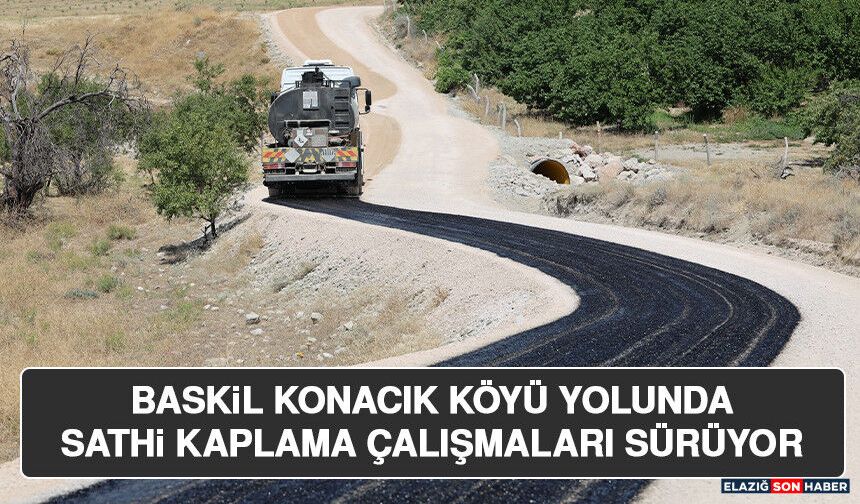 Baskil Konacık Köyü Yolunda Sathi Kaplama Çalışmaları Sürüyor