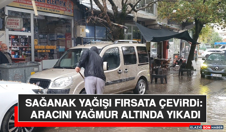 Sağanak Yağışı Fırsata Çevirdi: Aracını Yağmur Altında Yıkadı